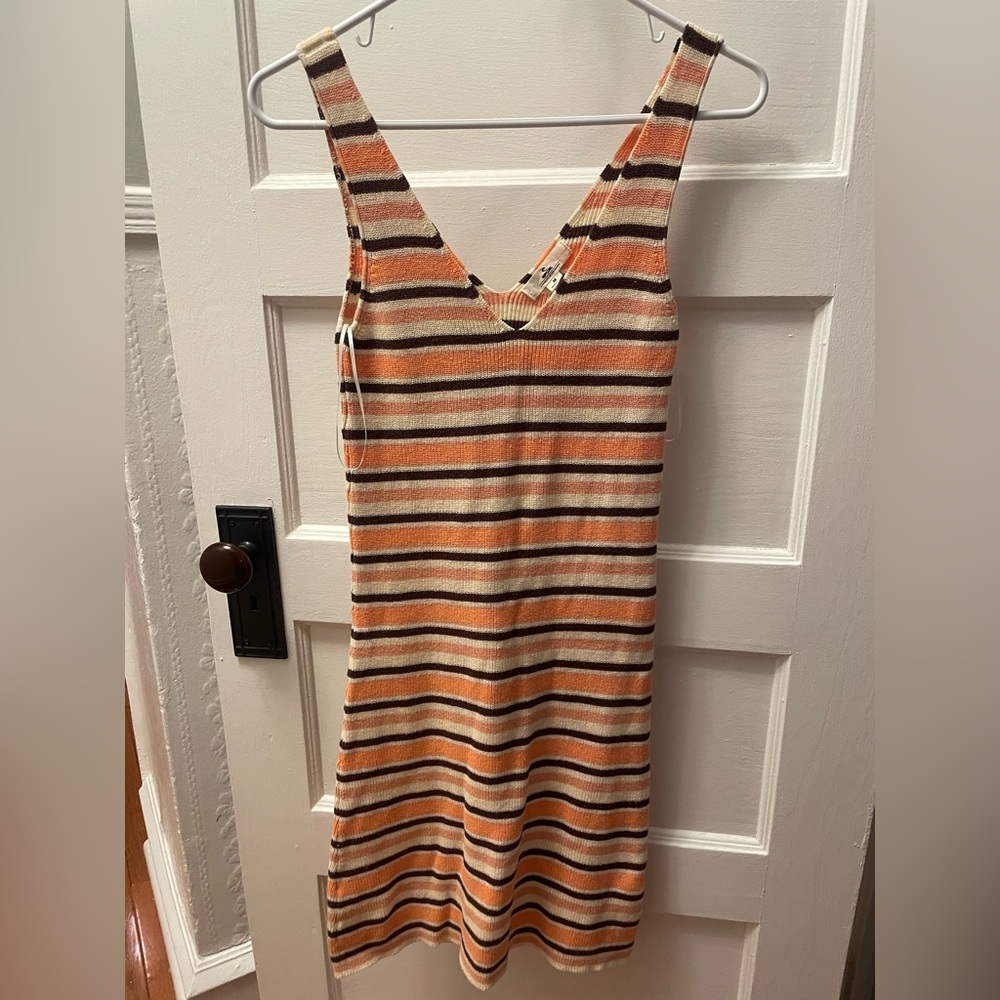 Rip Curl Orange, Cream & Black Striped Knit Camisole Dress